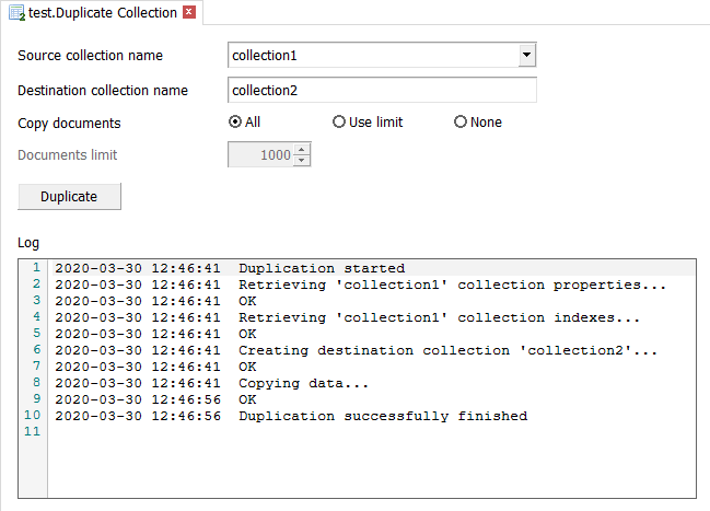 Duplicate Collection tool Type 'collection2' in destination collection name field